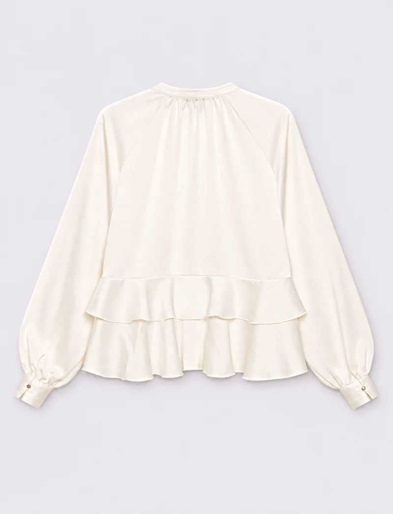 Casacca a manica lunga con scollo a V - Bianco latte