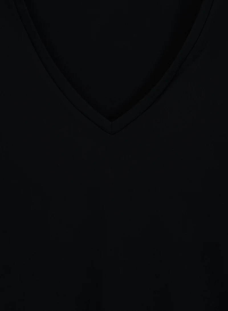 Black Soft Basic V-neck Short Sleeve