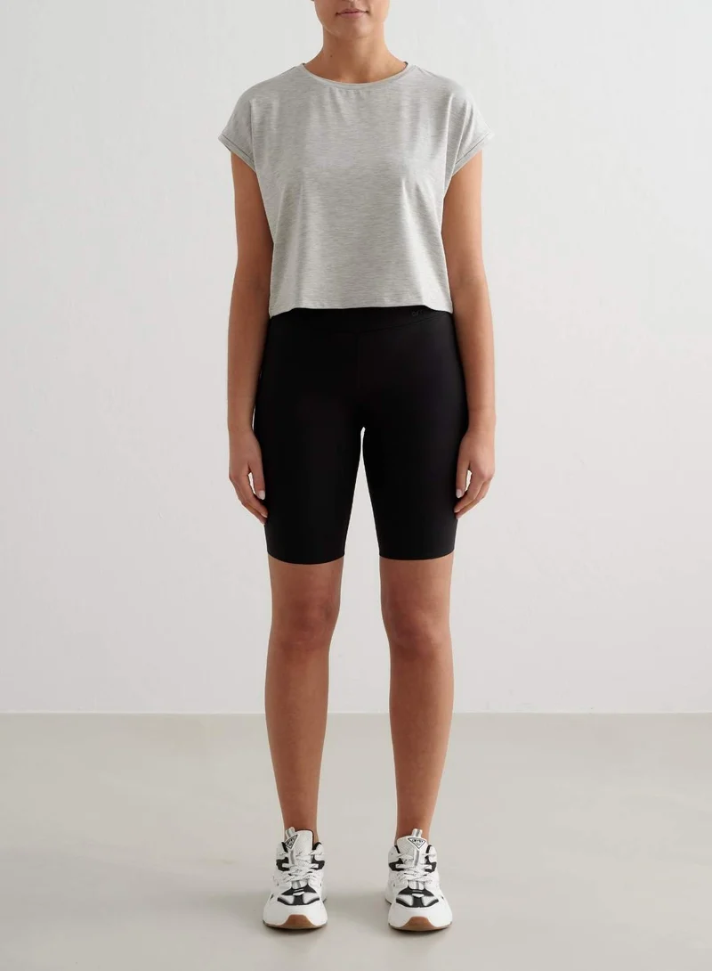 Grey Melange Soft Basic Roll Sleeve Top