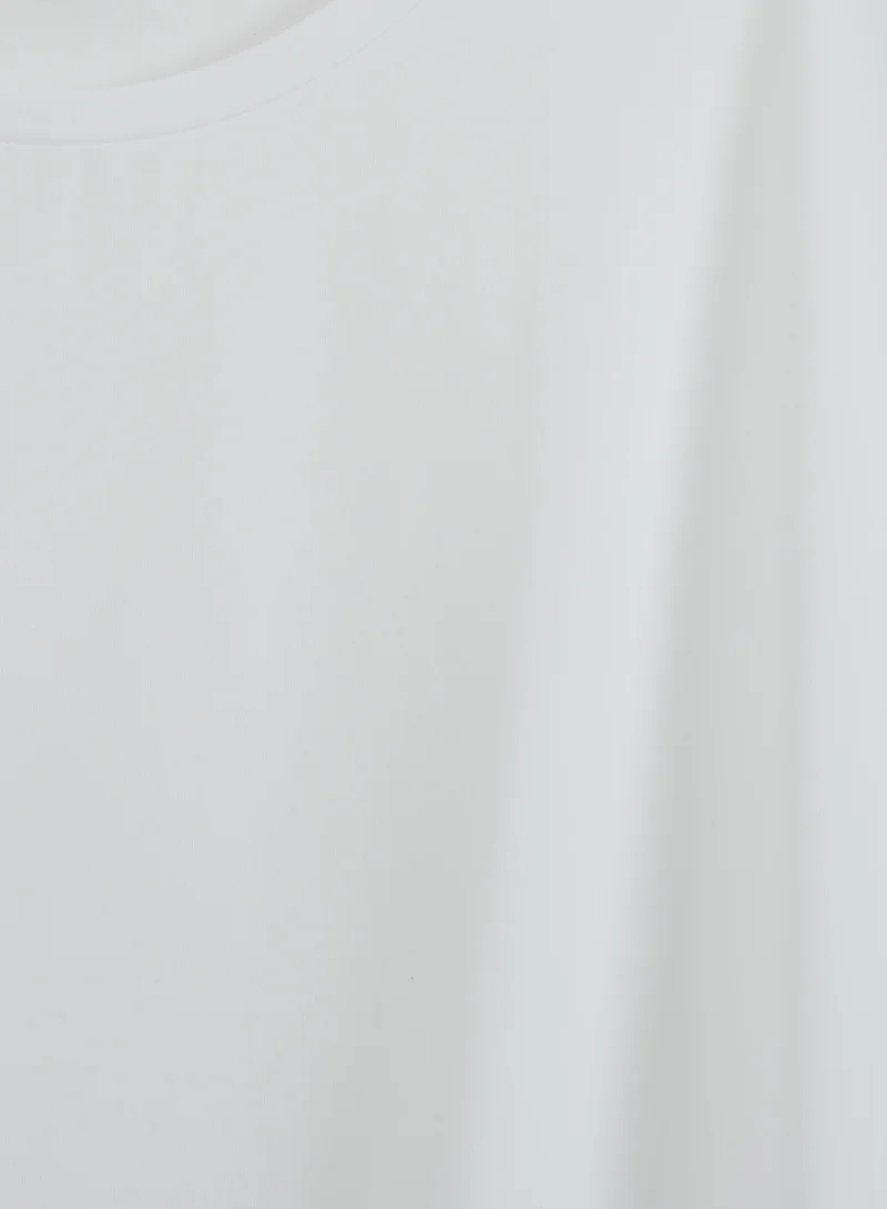 White Soft Basic Roll Sleeve Top