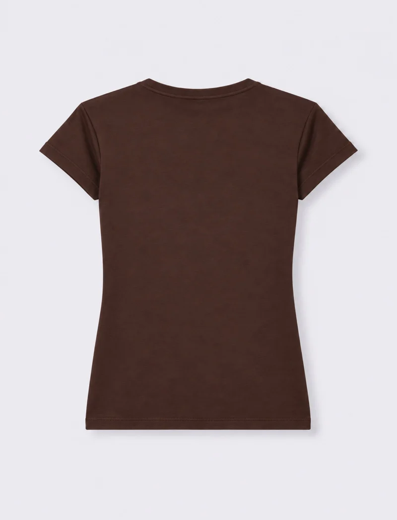 T-shirt paricollo a manica corta - Marrone cioccolato