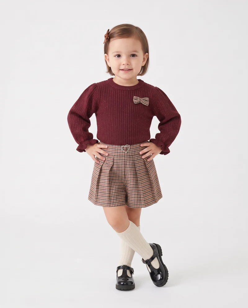 Shorts ampi a quadretti con cintura gioiello - Fantasia