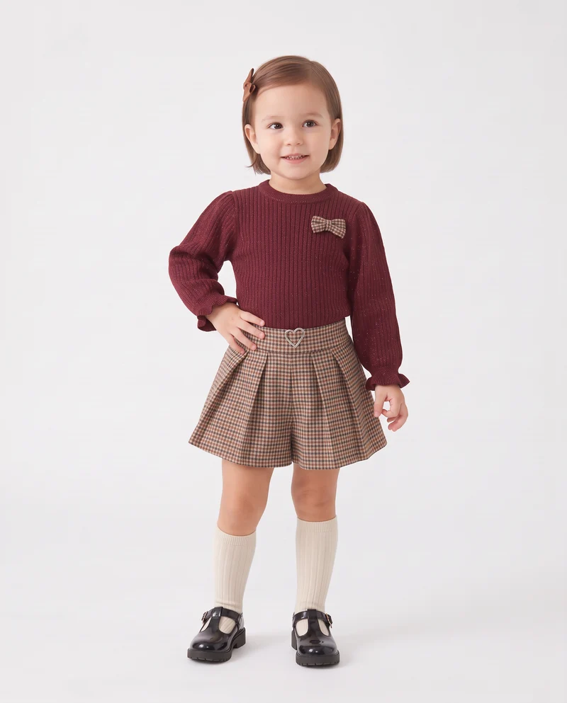Shorts ampi a quadretti con cintura gioiello - Fantasia