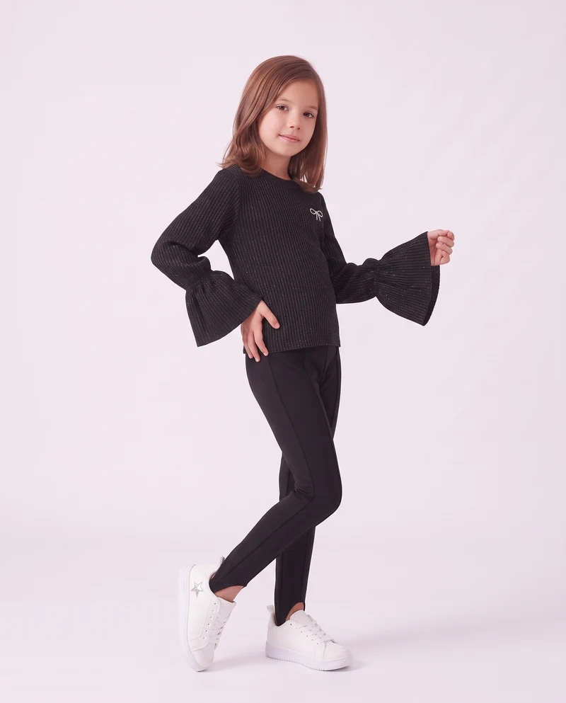 Fuseaux in interlock elasticizzato con nervina - Nero