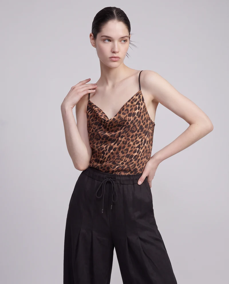 Top con scollo drappeggiato e bretelle sottili - Maculato