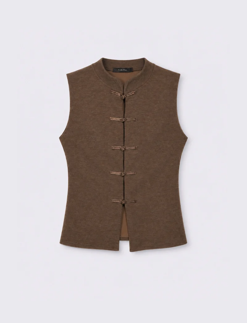 Gilet con collo alla coreana e chiusura ad alamari - Grigio fango