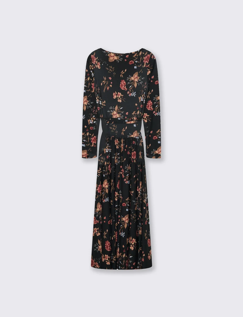 Vestito lungo a manica con arricciatura - var 2