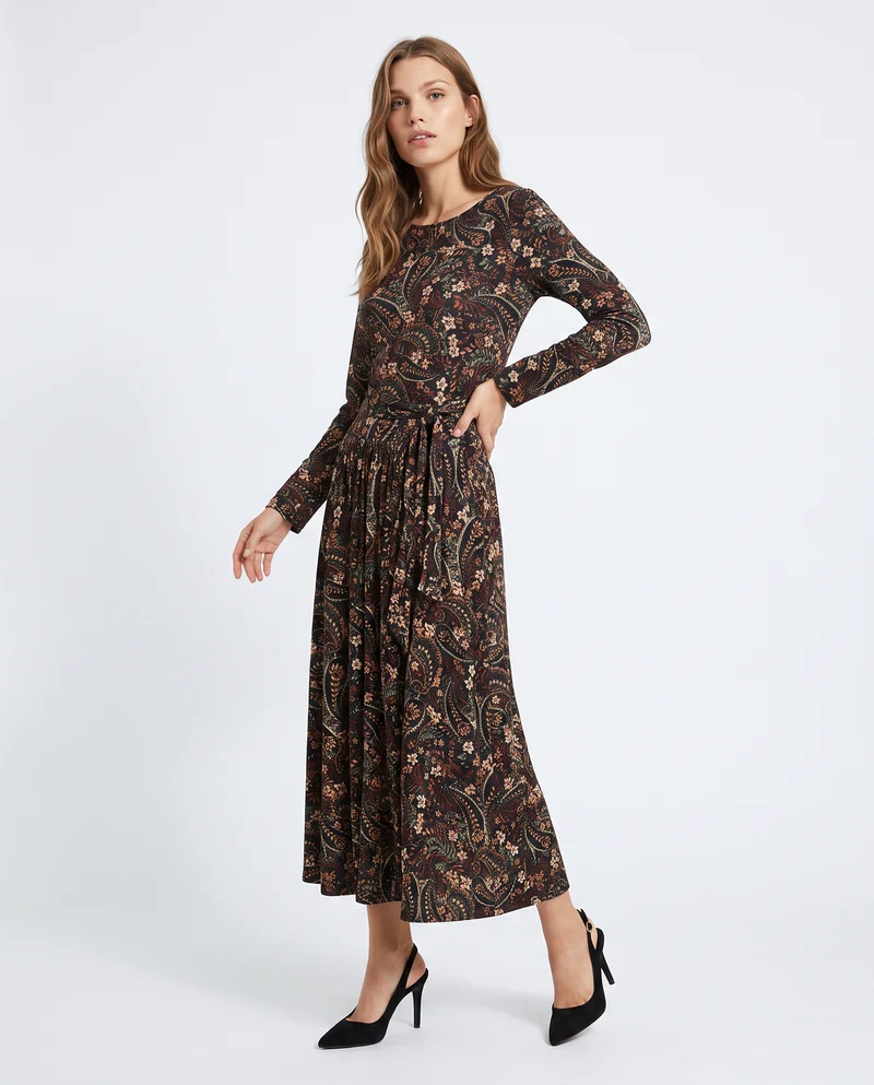 Vestito lungo a manica con arricciatura - var 1