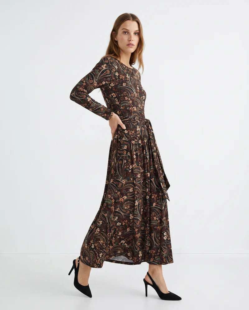 Vestito lungo a manica con arricciatura - var 1
