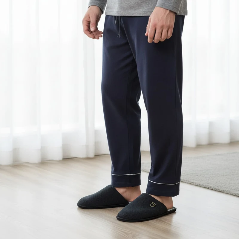Pantofola uomo effetto galles in tessuto - Nero