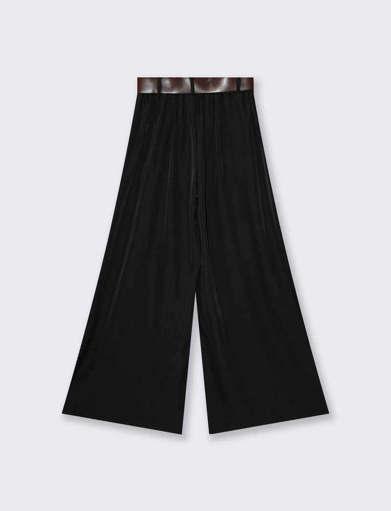 Pantaloni wide leg a vita segnata con cintura - Nero