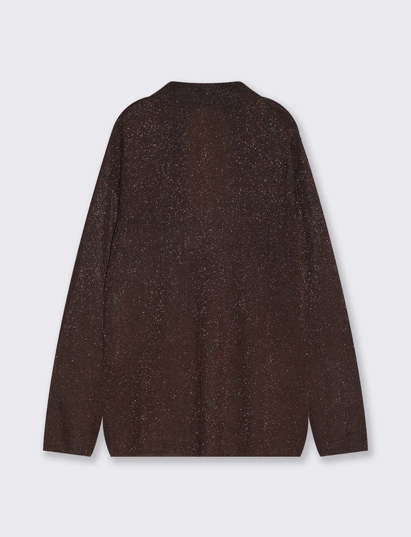 Pullover lungo collo lupetto con spacchi - Moro