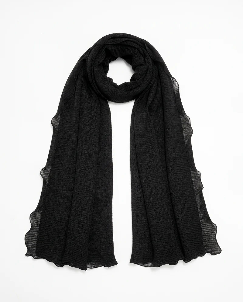 Foulard laminato in tinta unita con bordi arricciati - Nero