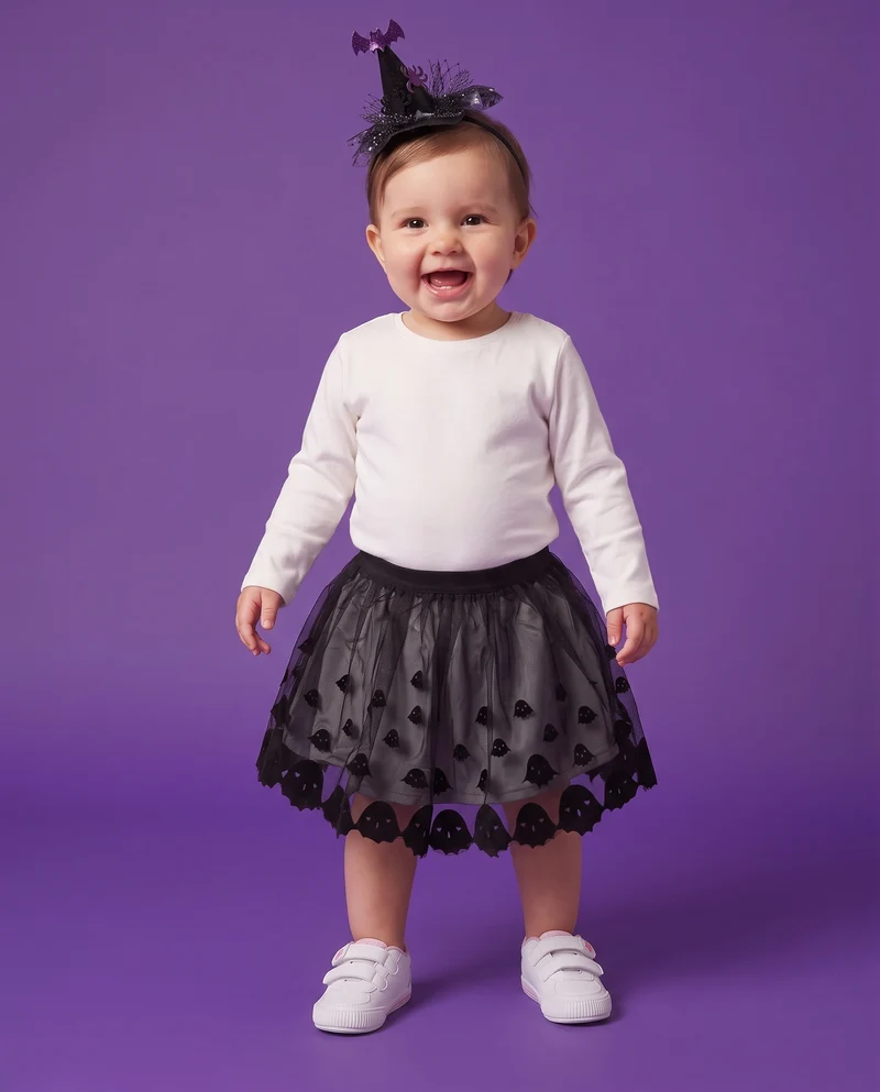 Gonna in tulle stile Halloween con stampa - Nero