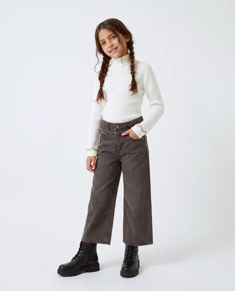 Jeans wide leg grigi con taglio sfrangiato - Nero