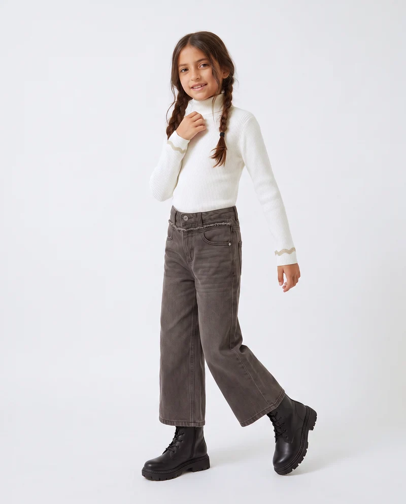 Jeans wide leg grigi con taglio sfrangiato - Nero