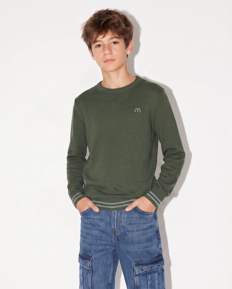 Maglioncino girocollo con toppe maniche - Verde abete