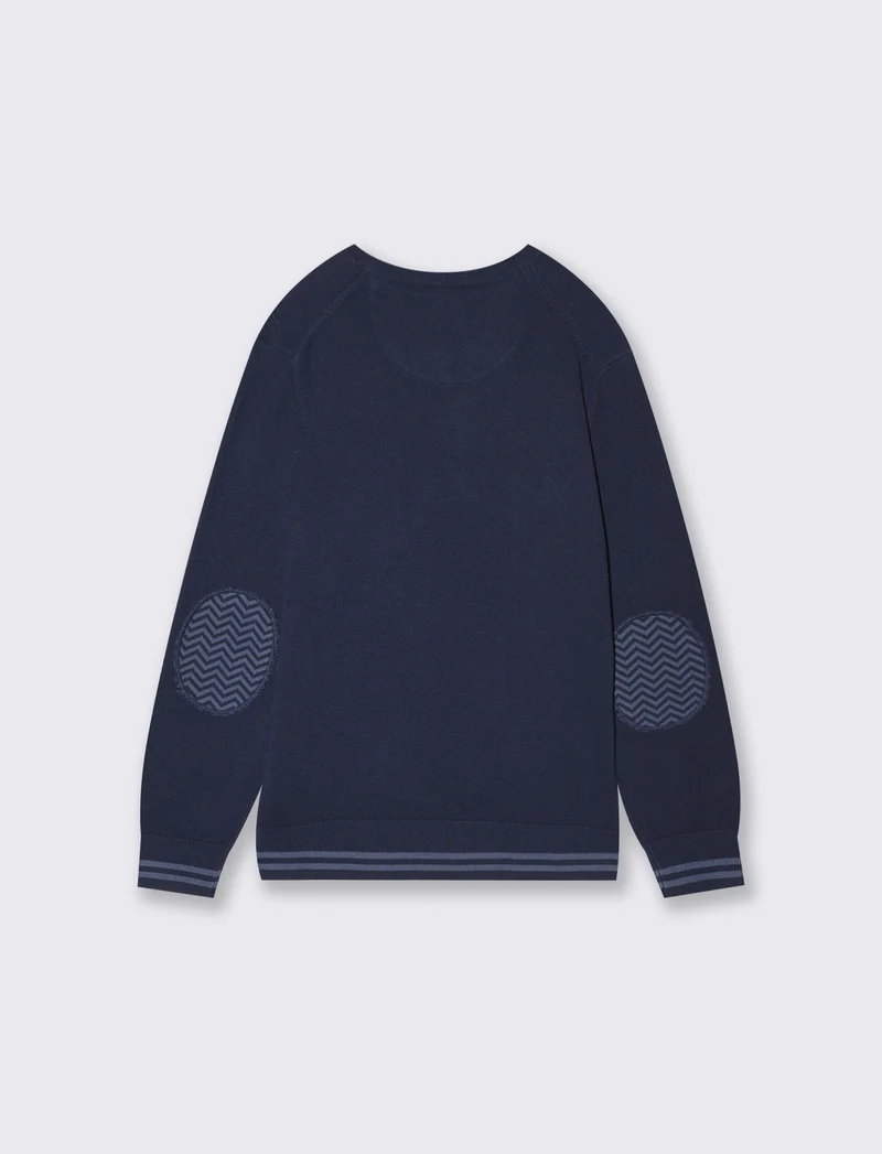 Maglioncino girocollo con toppe maniche - Blu