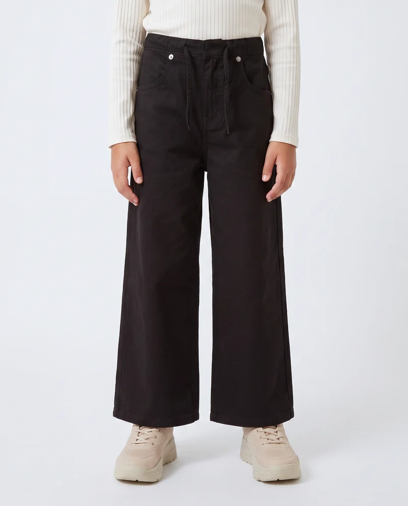 Pantalone gamba larga in cotone drill - Nero