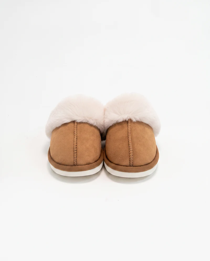 Pantofola calda da in tessuto furry - Cammello
