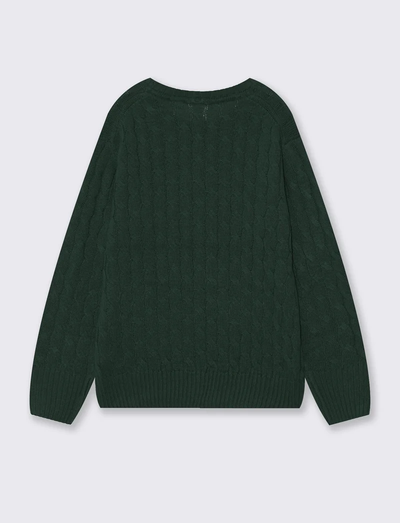 Maglia girocollo a treccia manica lunga - Verde abete