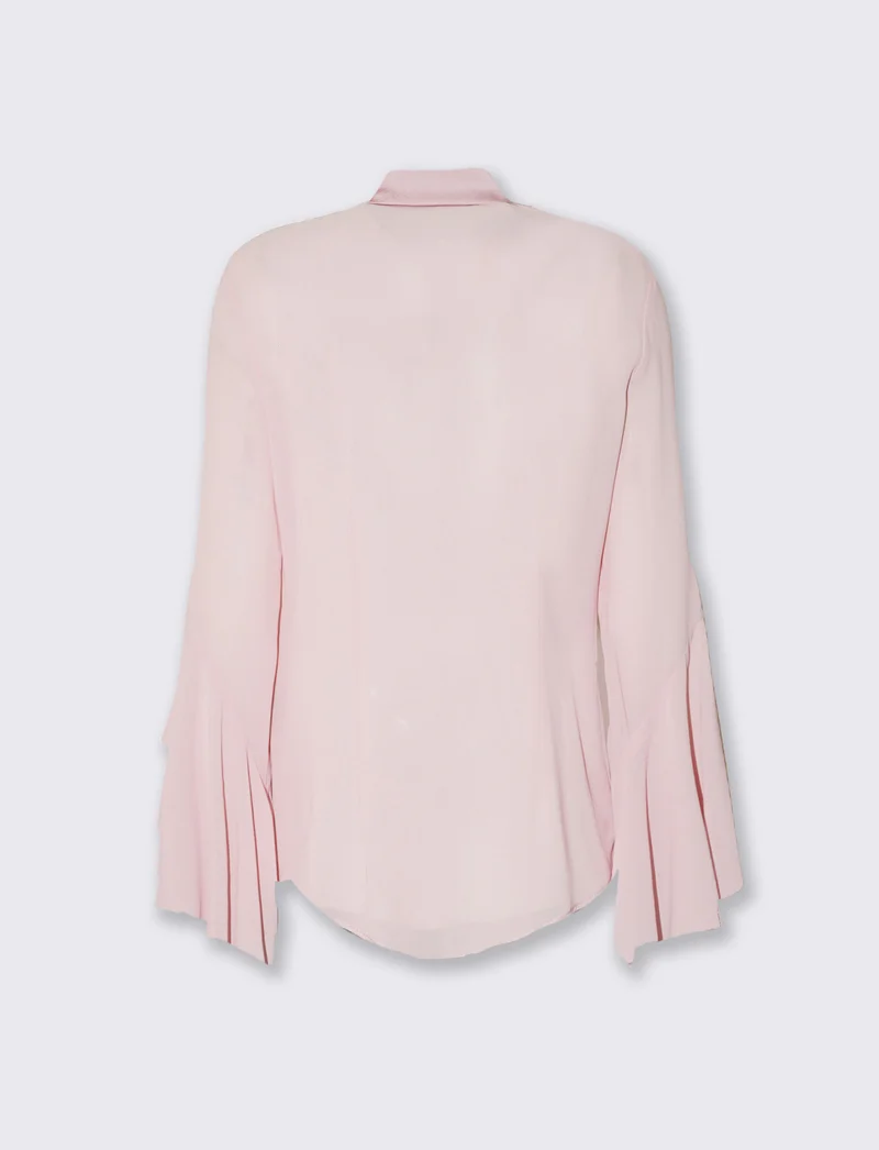 Camicia in georgette con inserti in raso e maniche a volant - Rosa antico