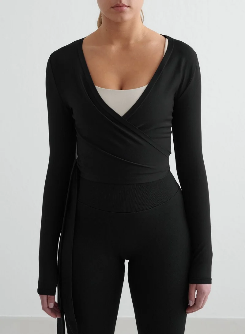 Black Shape Seamless Wrap Long Sleeve
