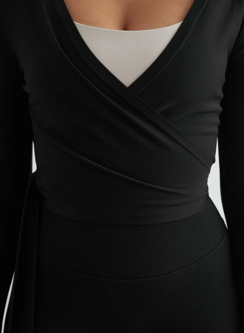 Black Shape Seamless Wrap Long Sleeve