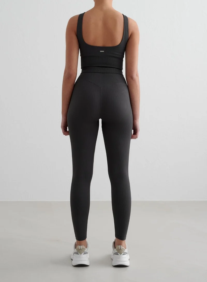 Shadow Grey Ribbed Seamless Tights