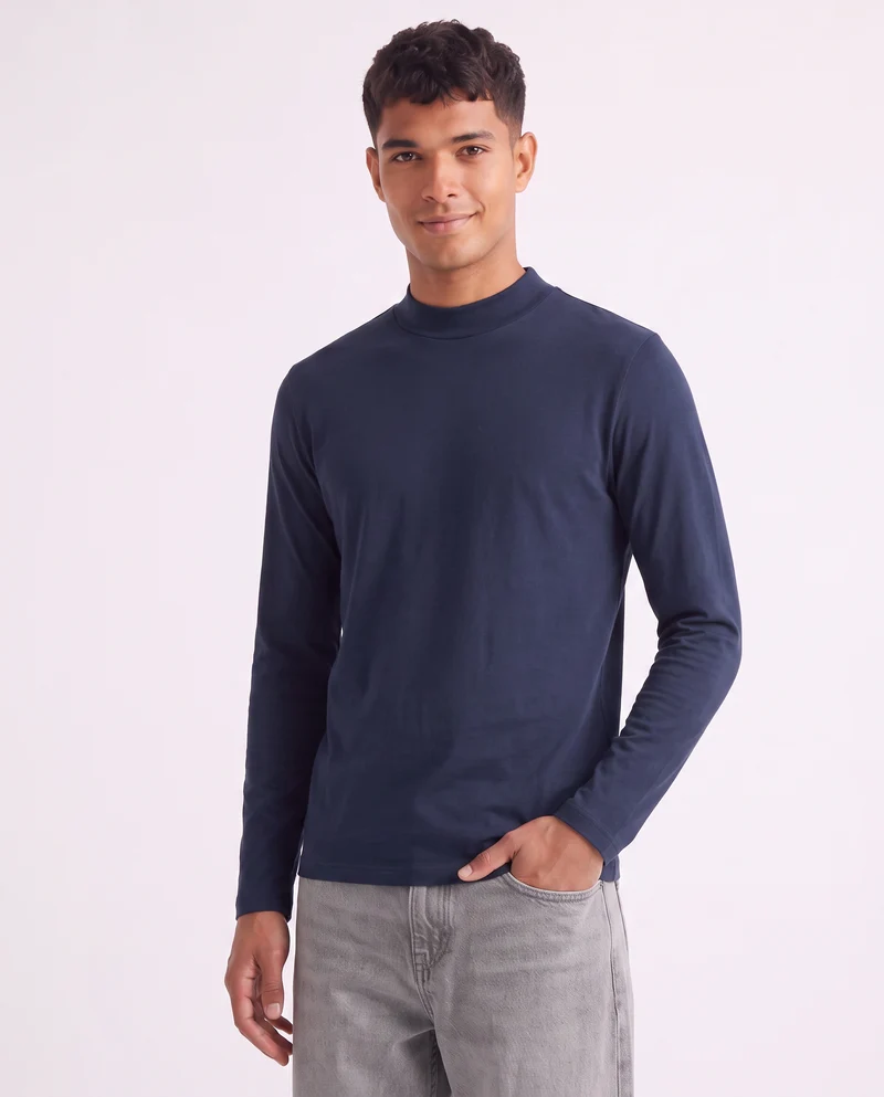 T-shirt lupetto maniche lunghe slim fit - Blu