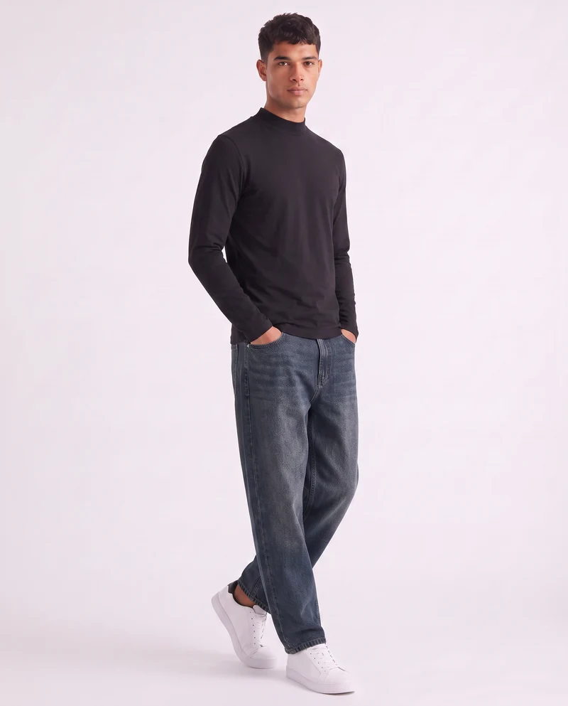 T-shirt lupetto maniche lunghe slim fit - Nero