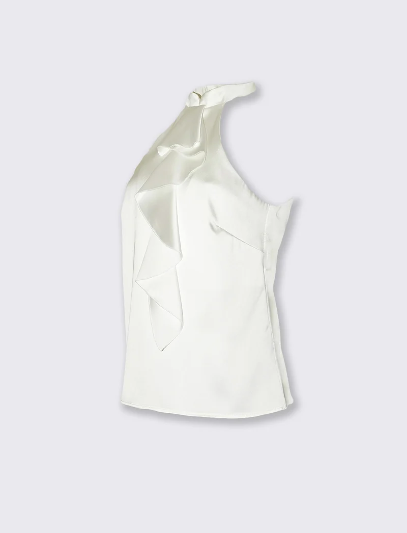 Top in raso con scollo americano e rouche frontale - Bianco latte