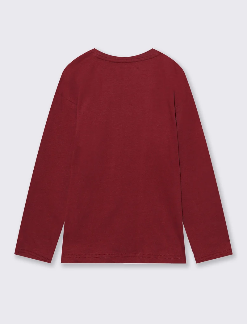T-shirt manica lunga in caldo cotone - Bordeaux