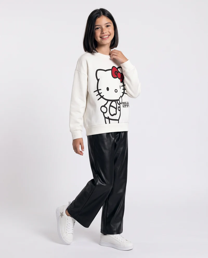 Felpa girocollo con stampa Hello Kitty - Bianco