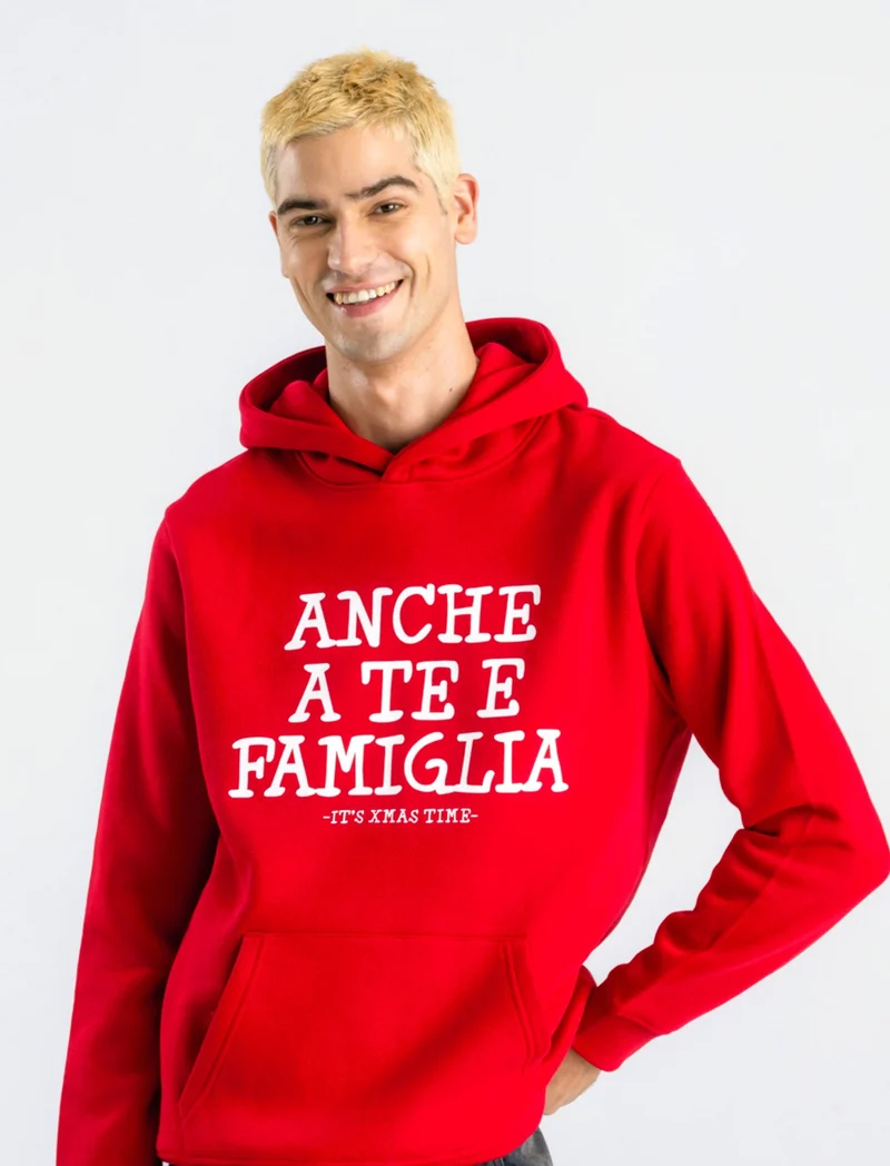 FELPA CON CAPPUCCIO E STAMPA - Rosso
