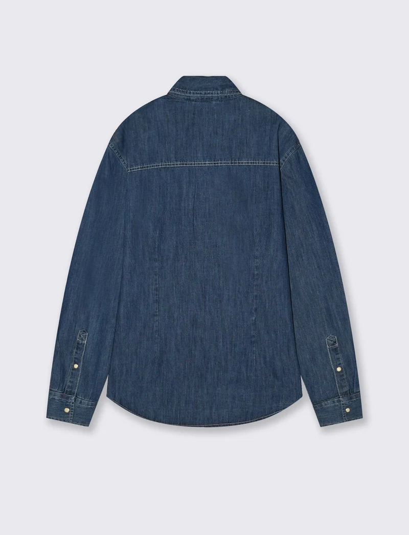 Camicia denim regular fit con tasche - DENIM SCURO