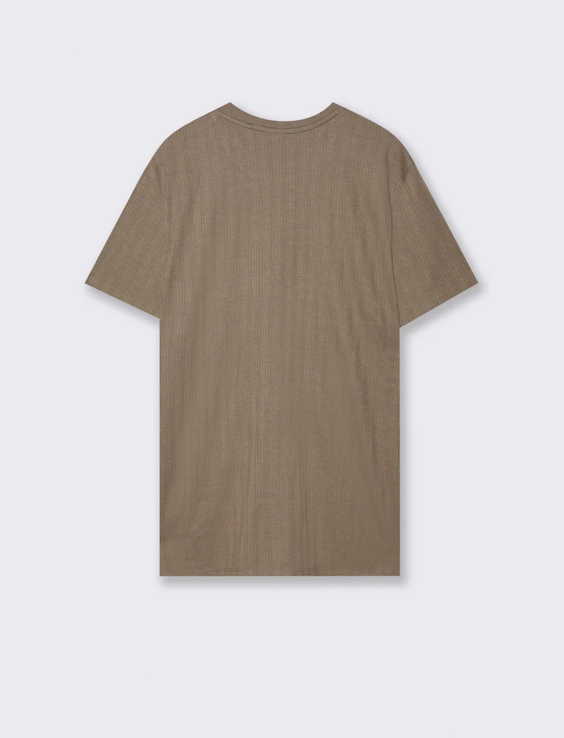 T-shirt a coste effetto maglia girocollo - Verde kaki