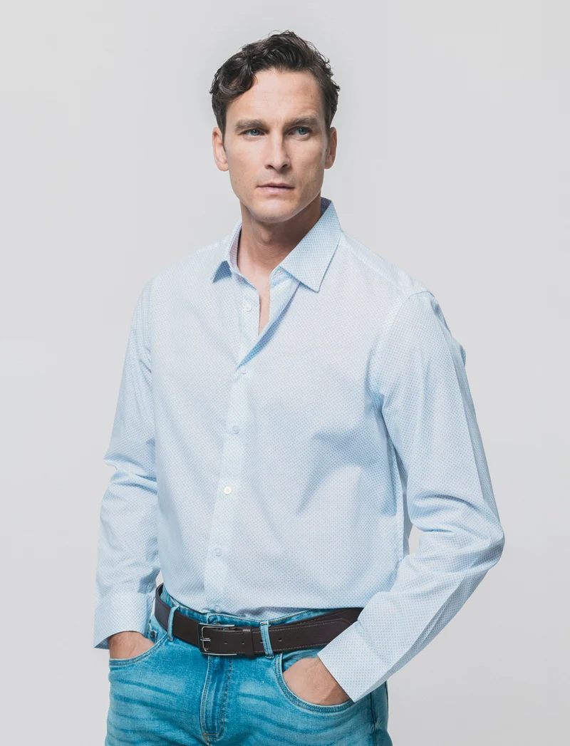 Camicia Regular Fit Micro Fantasia - Azzurro