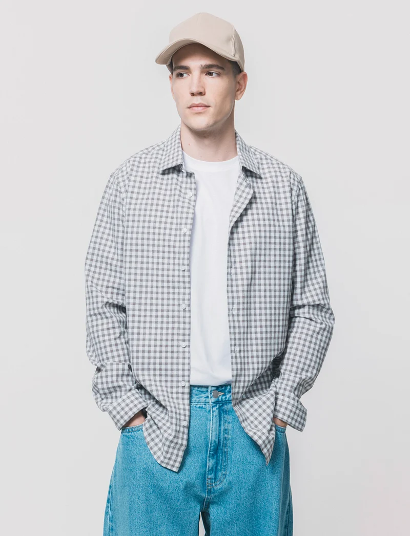 Camicia a quadri regular fit in cotone - Moro
