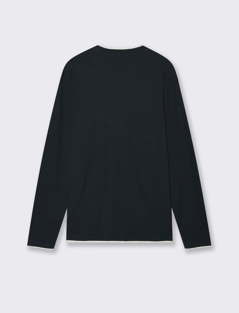 Maglia girocollo jacquard in misto cotone - Blu