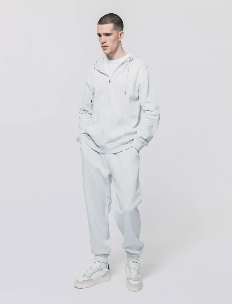 Pantaloni Jogger Basic in Piquet - Grigio mel.