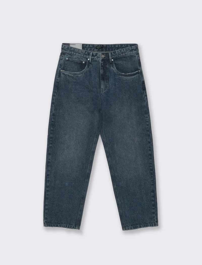 Jeans Baggy Fit Blu Scuro Effetto Slavato - DENIM SCURO
