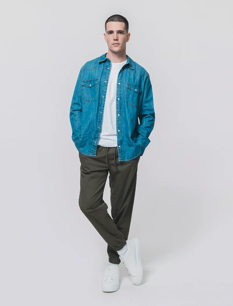 Pantaloni jogger in twill elasticizzato - Verde militare