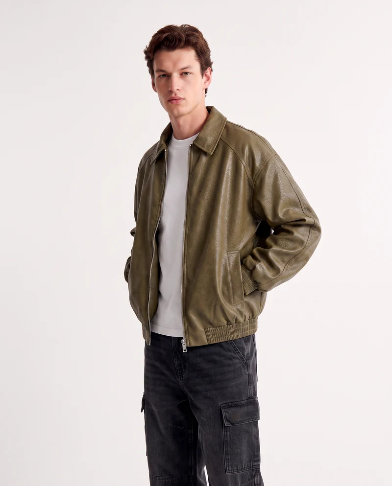 Giubbotto Aviator in Pelle Martellata - Verde kaki