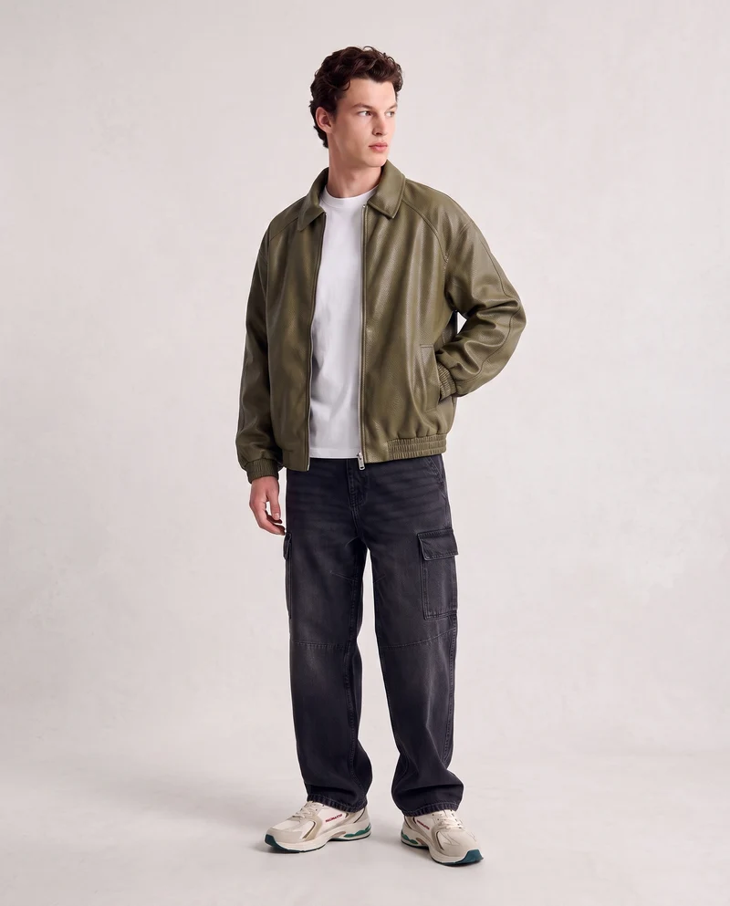 Giubbotto Aviator in Pelle Martellata - Verde kaki