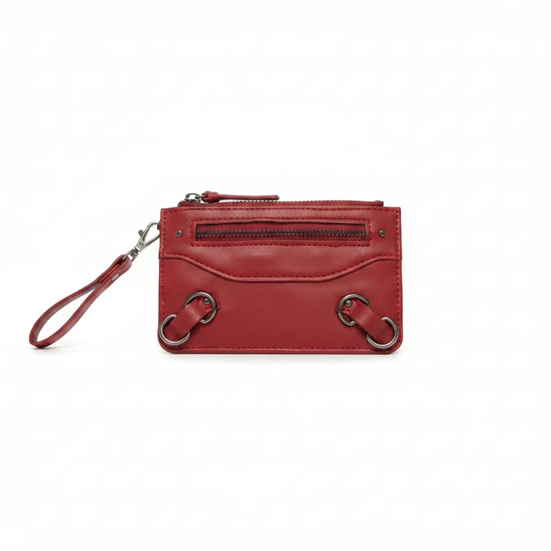 Portacarte con zip e gancetti - Rosso