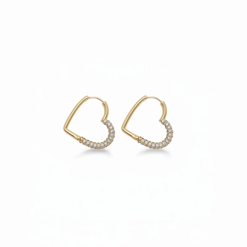 Orecchini cuore con strass eleganti - Oro