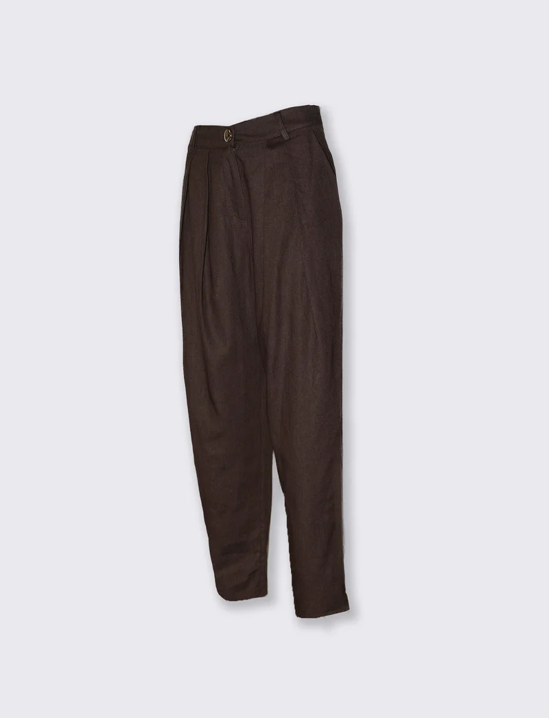 Pantaloni in lino con bottoni e pinches - Caffe'