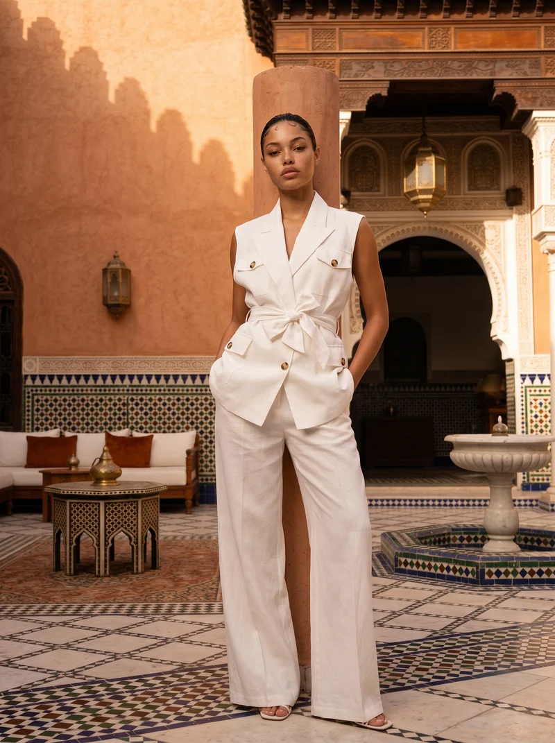 Pantaloni palazzo a vita alta donna - Bianco latte