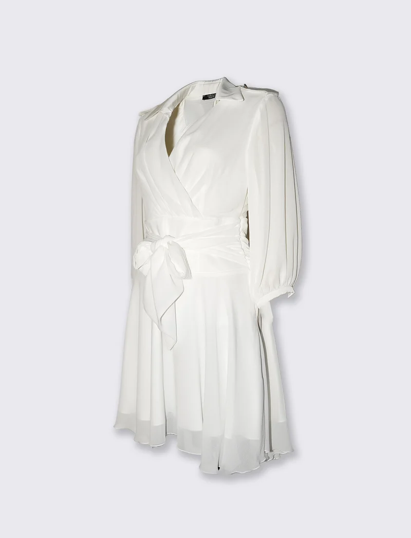 Abito corto morbido con cintura per donna - Bianco